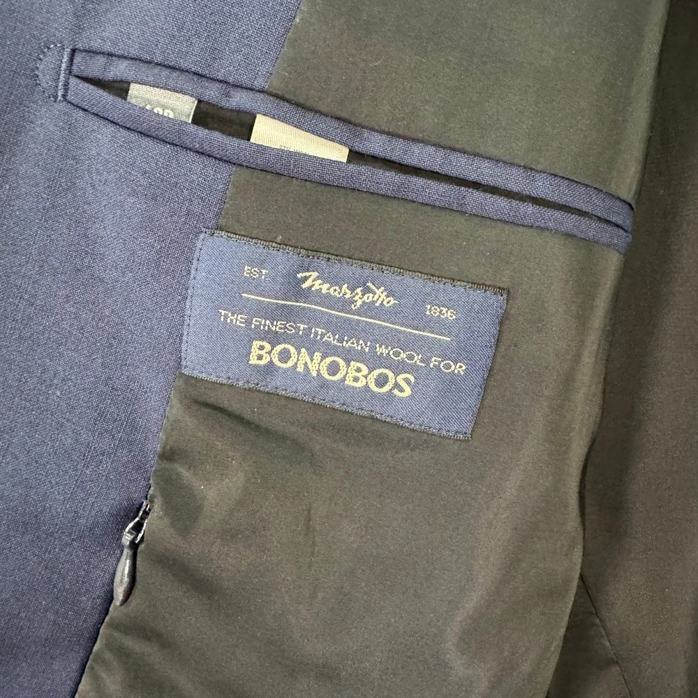 BONOBOS Marzotto Mens 38R Slim Fit Navy Wool 2-Button Suit Jacket Pants 32x30
